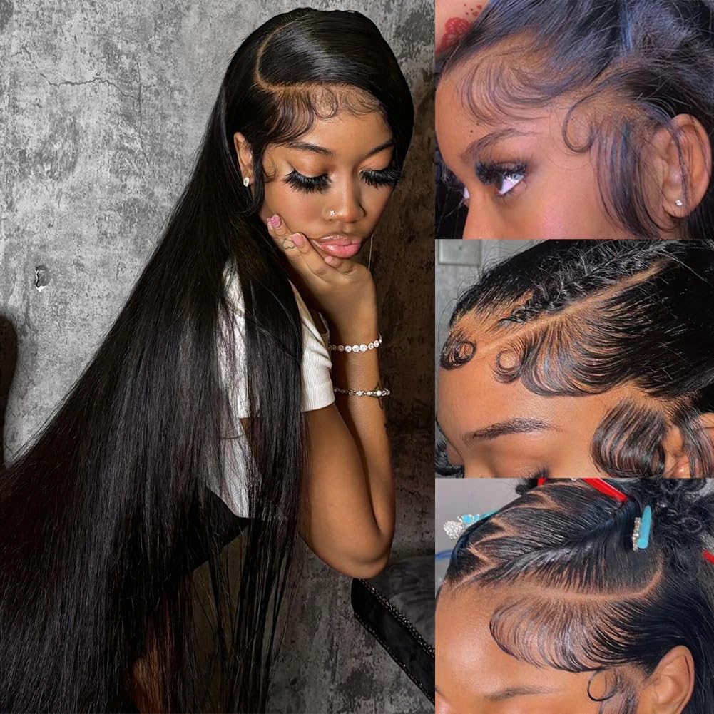 OWNROSE 30 Inch 13x6 Lace Front Wigs Human Hair Pre Plucked 200 Density Straight Glueless Wig HD Transparent Human Hair Lace Front Wigs with Baby Hair Lace Front Wigs for Women