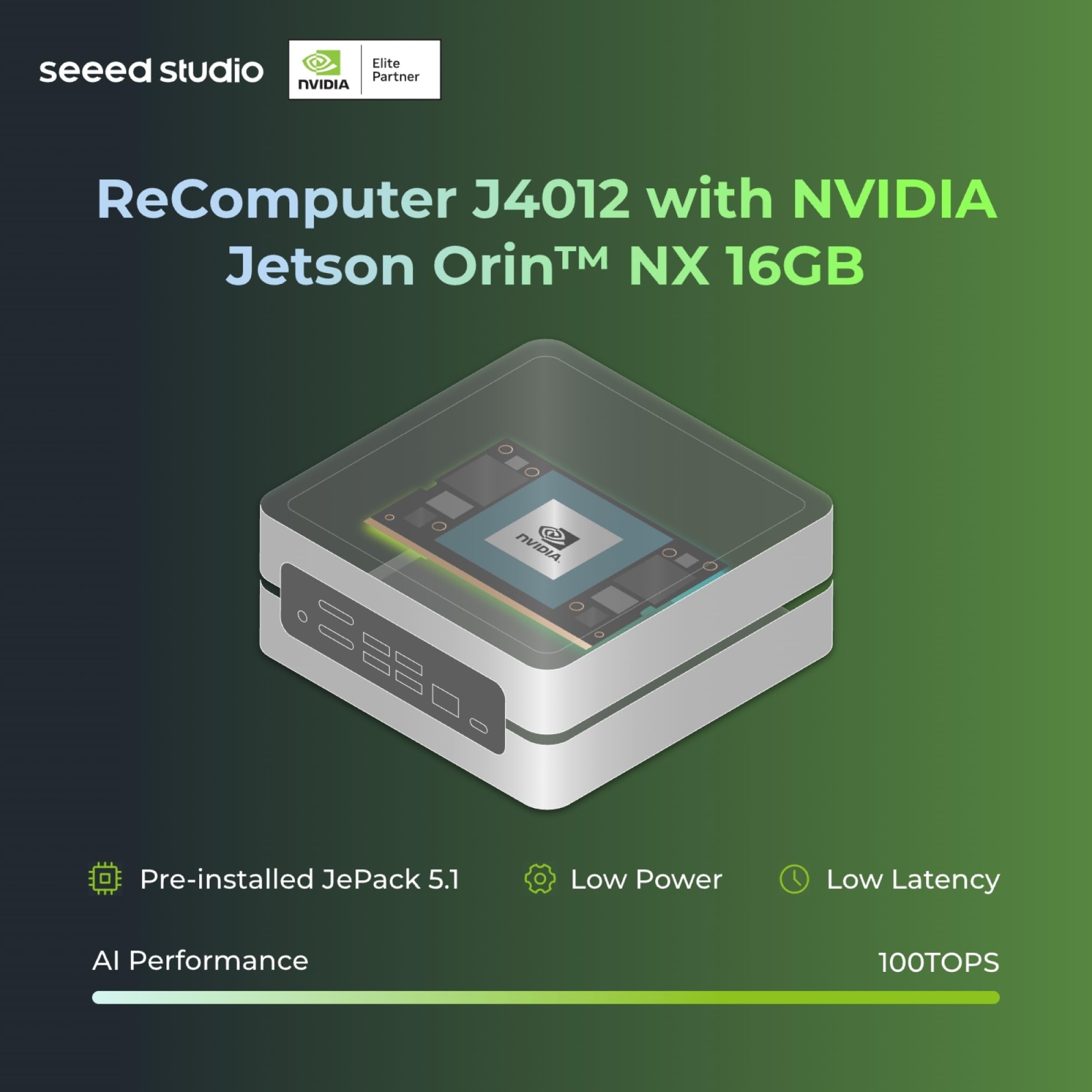 seeed studio NVIDIA Jetson Orin NX 16GB Edge AI Device - reComputer J4012, 4xUSB 3.2, M.2 Key E & Key M Slot, Pre-Installed Jetpack System with NVIDIA Jetpack on 128GB NVMe SSD