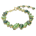 Swarovski Gema Soft Bracelet, Green Crystals, Mixed Cuts, on Gold-Tone Finished Band, Part of the Swarovski Gema Collection