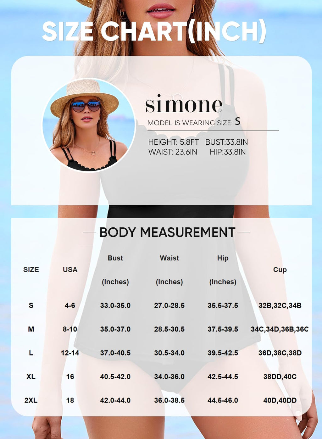 Aleumdr Women's Two Piece Tankinis Bathing Suit Tummy Control Swimsuit Scallop Trim Tankini Top with Bottom Ashleigh Blue Medium