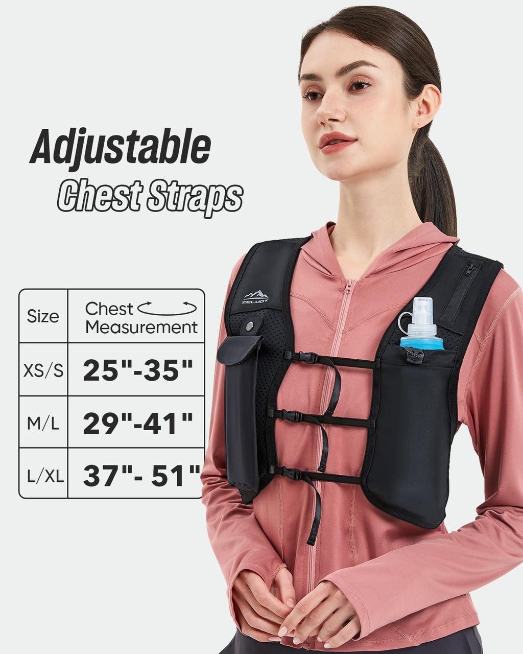 Zelvot Running Vest for Women Men, USA Original Patent, Adjustable Chest Straps Running Hydration Vest with 500ml Soft Flask, Lightweight Breathable Reflective Running Vest for Marathon Hiking - XS/S