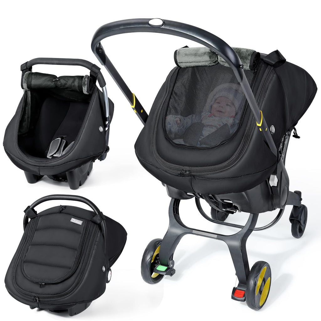 IvyWind Baby Car Seat Cover, Universal Winter Carseat Cover for Babies with Breathable Mesh Window, Cozy and Warm Infant Car Seat Covers for Cold Weather, Kick-Proof Carseat Canopy for Boy Girl, Black