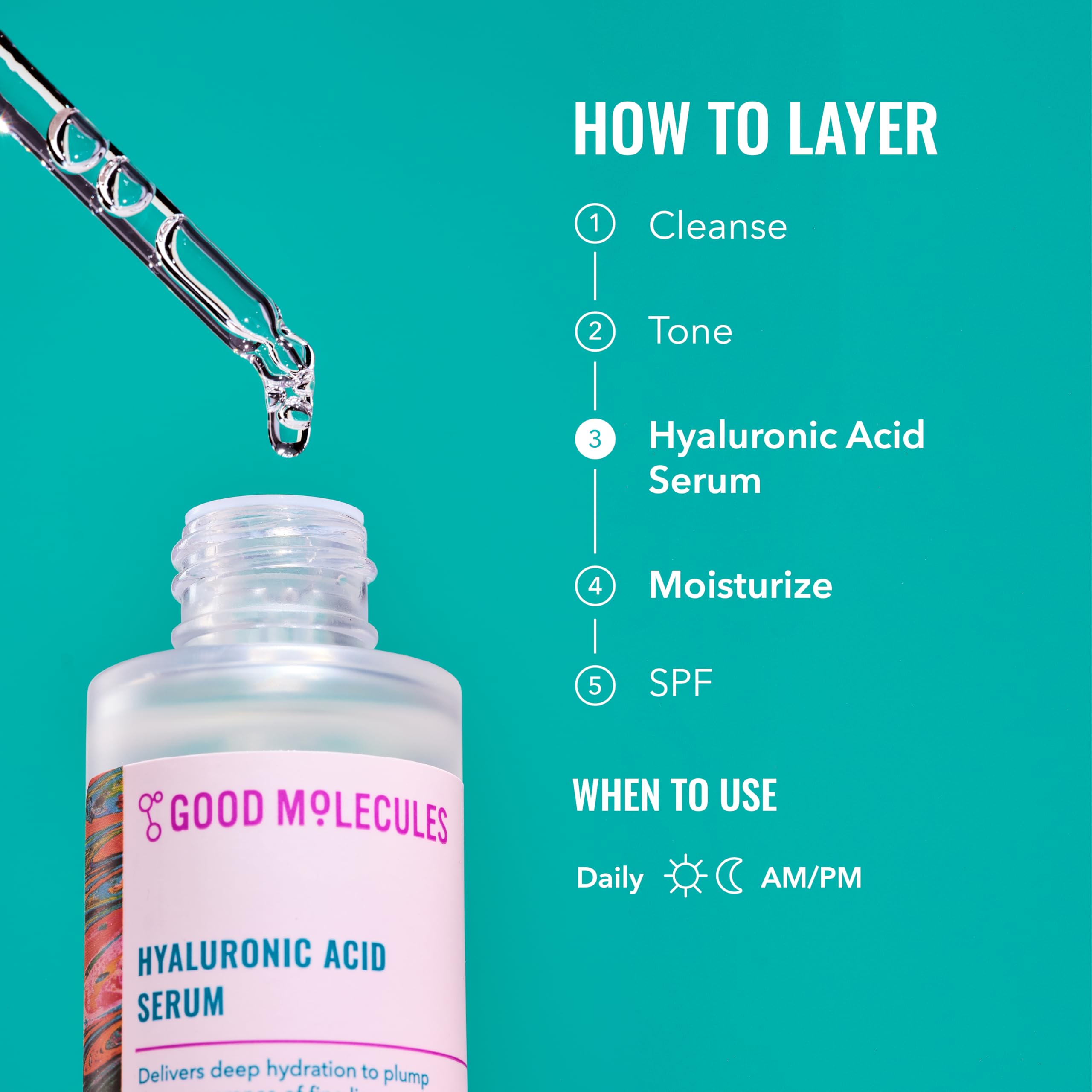 Good Molecules Hyaluronic Acid Serum - 1% Hyaluronic Acid Non-greasy Ultra Hydrating Serum, Facial Moisturizer for Plumper Skin, Skin Care for Face