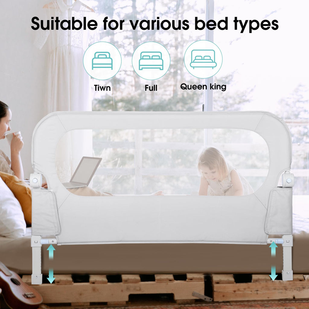 NUTIKAS Baby Bed Rail Guard for Toddlers - 47" Toddler Bed Side Rails for Twin, Full, Queen Bunk Size Bed Swing Down Bedrail Extral Tall Child Safety Side Railing Guards for Kids