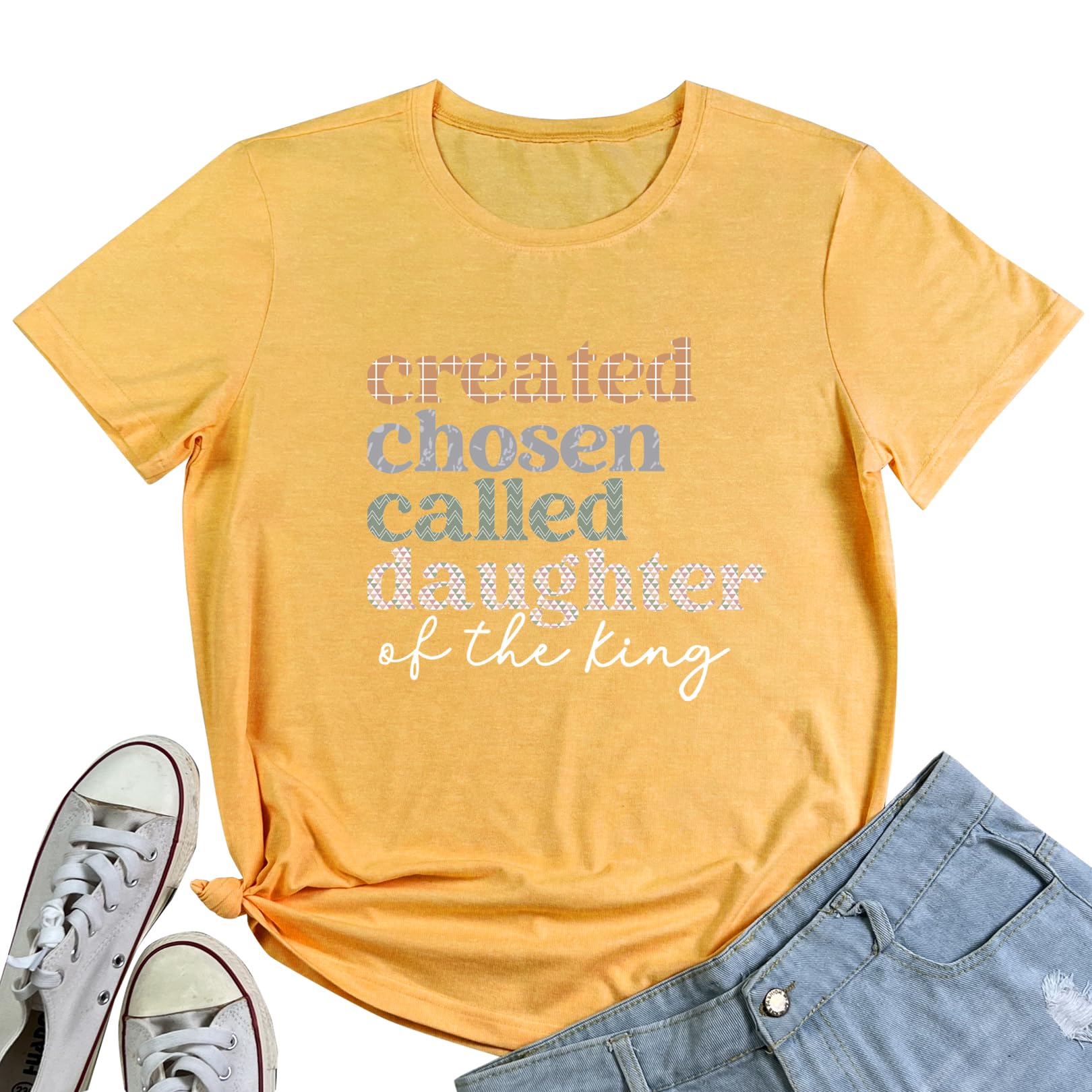 LOOKFACE Women Crewneck Casual Soft Tees Cute Graphic T Shirts Heather Yellow X-Large