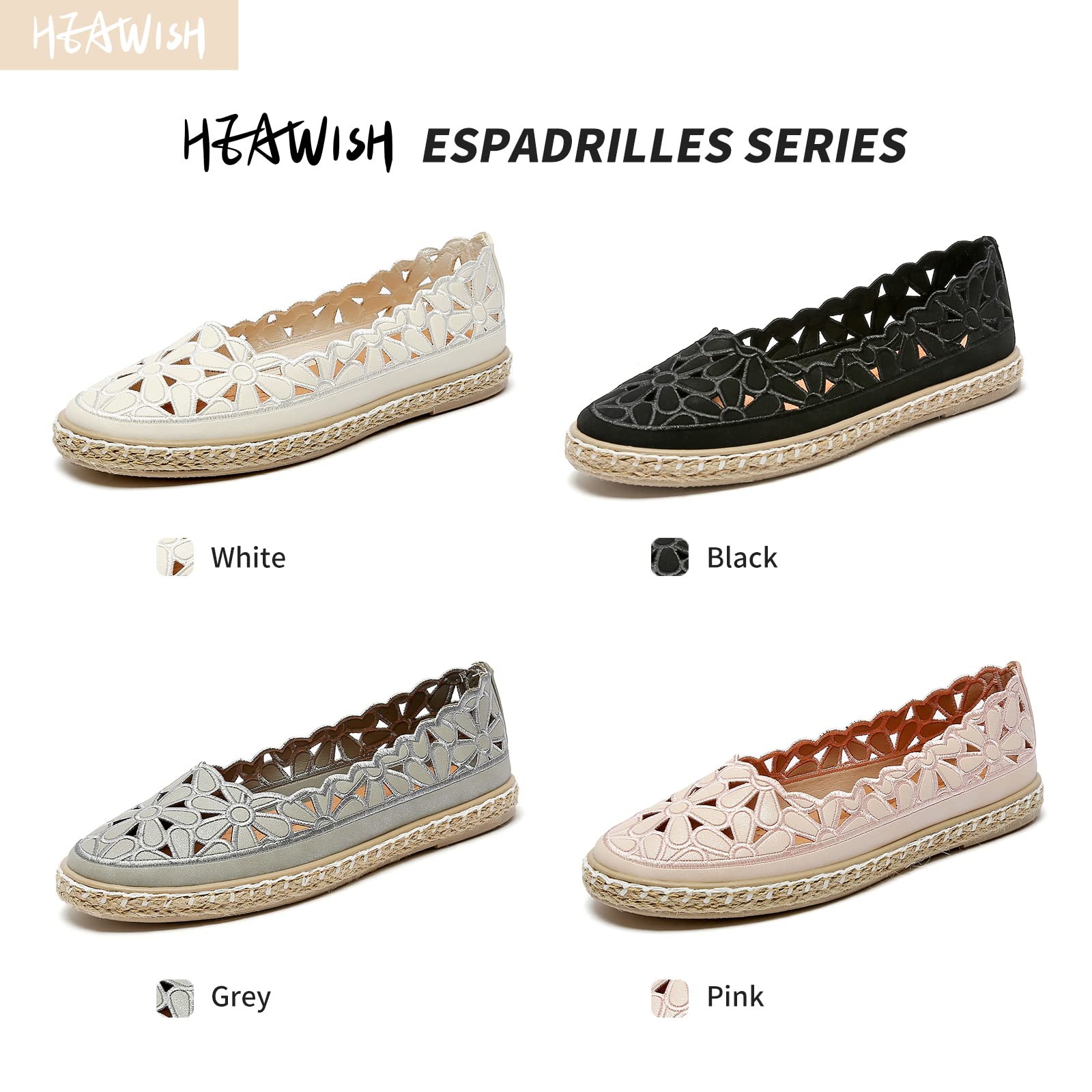 HEAWISH Women’s Ballet Flat Daisy Round Toe Dress Shoes Casual Slip On Rope Loafer(White, US7)