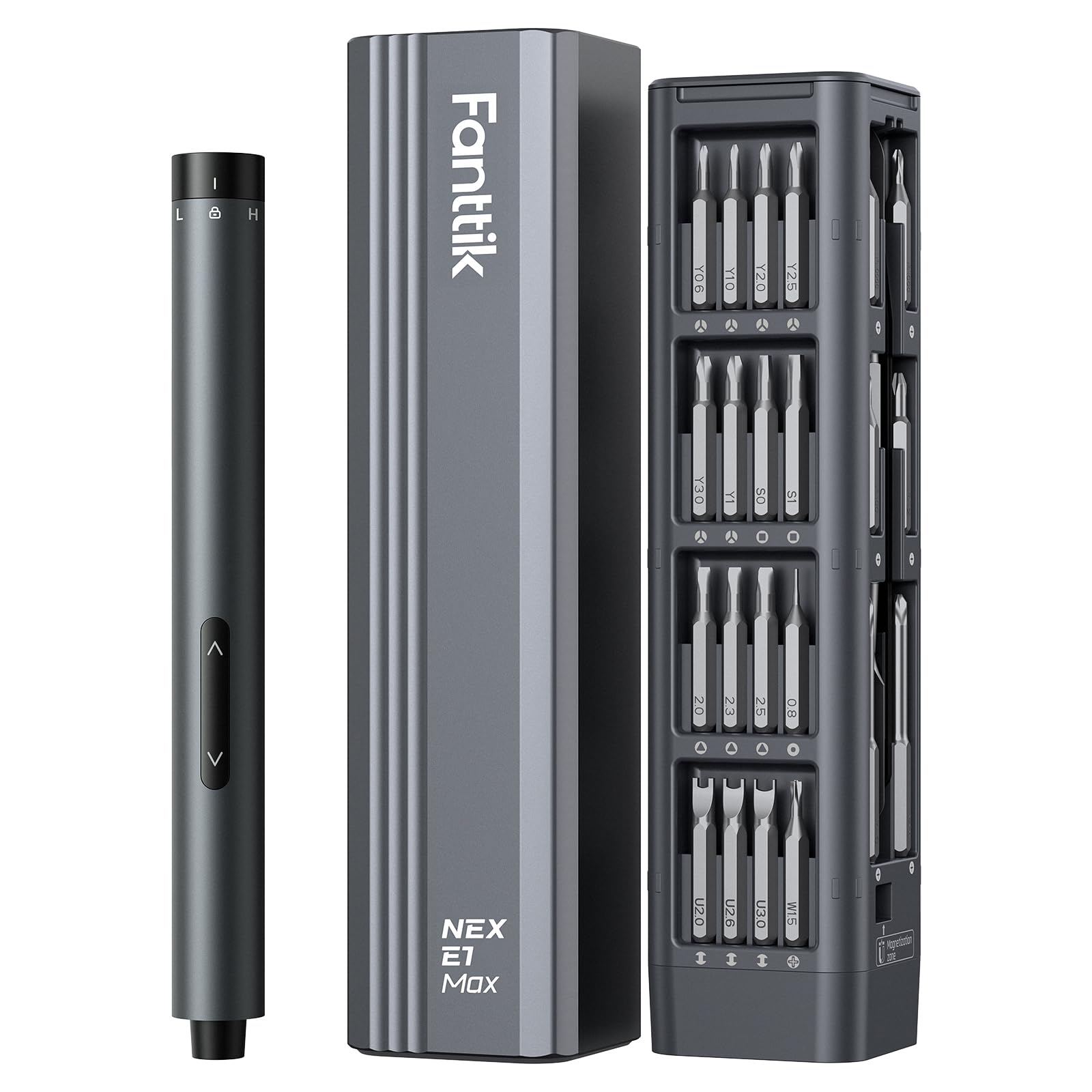 Fanttik E1 Max Electric Screwdriver, Mini Precision Screwdriver Set, 50 Magnetic Bits, Magnetic Storage, 5/32‘’Hex, Repair Tool Kit for Electronics Phone Camera Laptop Watch (Grey)