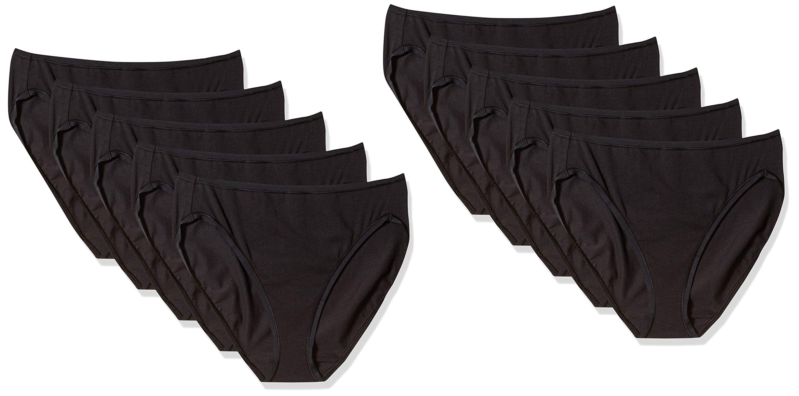 Amazon Essentials Women's Cotton High Leg Breathable Brief Underwear, Multipacks, Pack of 10, Black, Medium