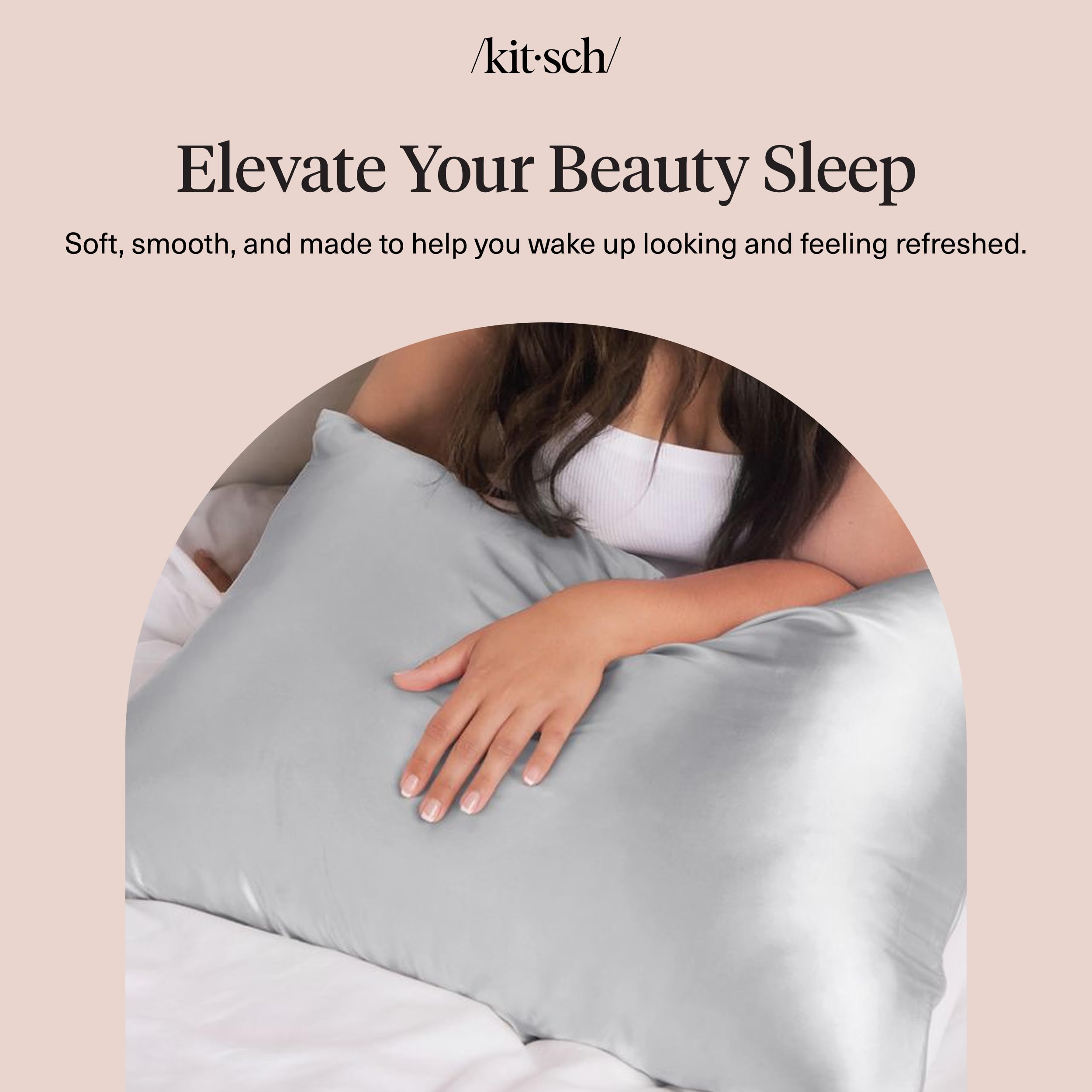 Kitsch Satin Pillowcase with Zipper for Hair & Skin, Softer Than Silk Pillow Cases Queen, Smooth Pillow Covers, Machine Washable, Wrinkle-Free, Cooling Satin Pillow Cases Standard Size 19"x26", Silver
