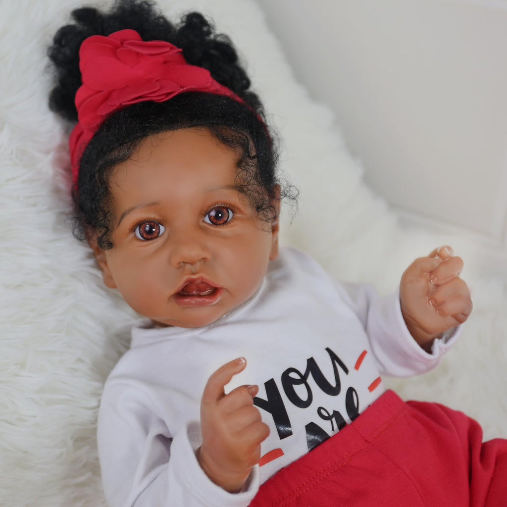 KSBD Realistic Reborn Baby Doll Black Girl – 20 Inch Lifelike Real Life African American Newborn Doll with Soft Body Gift Set for Kids Age 3+