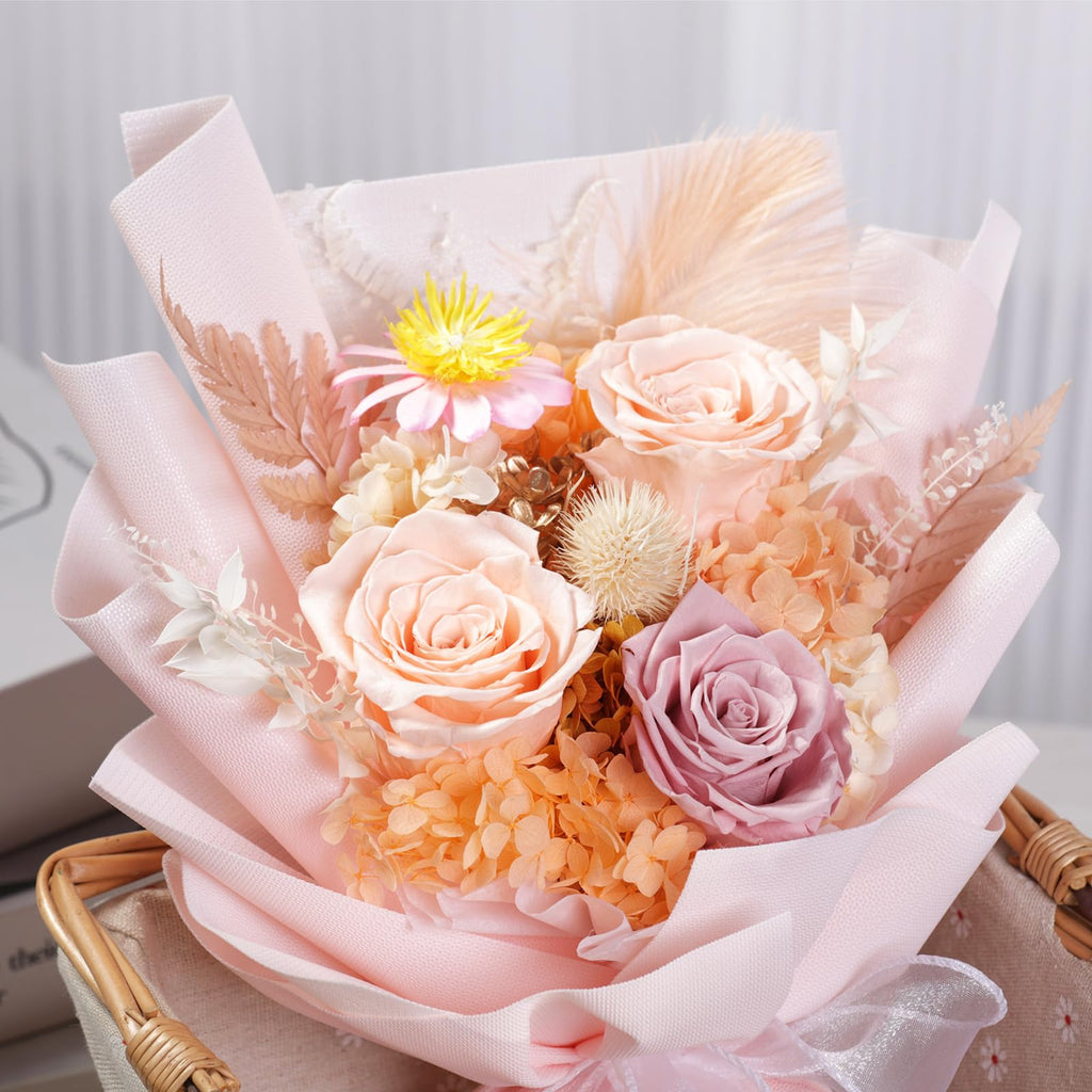 Lovenfold Preserved Flowers Bouquets for Delivery, Champagne Rose Bouquets that Last 1-3 Years, Birthday Gifts for Women Mom Grandma Wife Friends
