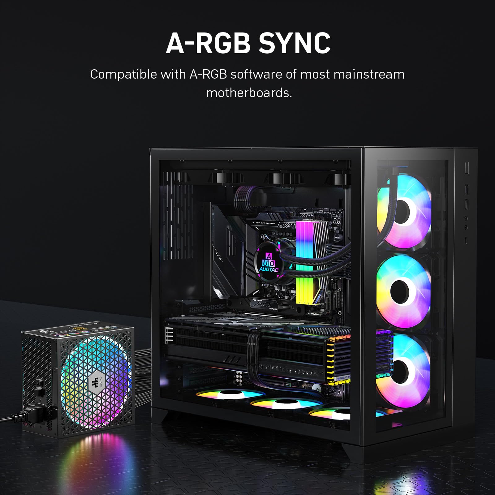 Auotac 1000W Fully Modular Power Supply 80+ Gold Certified with 12V-2x6 Cable – ATX 3.1 & PCIe 5.1 Compliant, 140mm RGB Low-Noise Smart Fan, 105℃-Rated Capacitors, Black