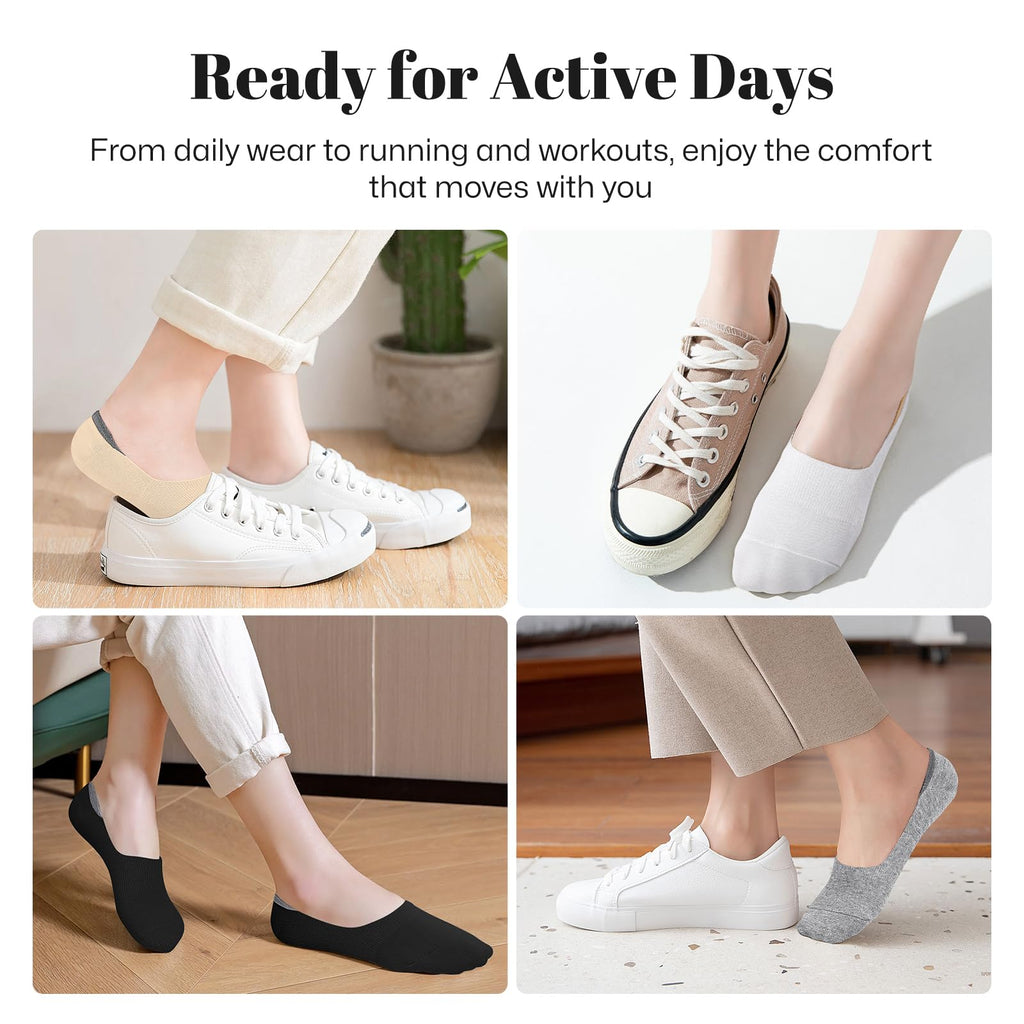 wernies No Show Socks Women Low Socks Non Slip Flat Boat Line 4 Pairs