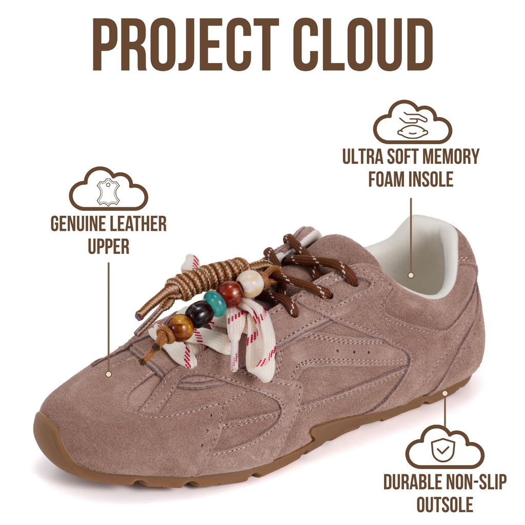 Project Cloud Leather Barefoot Shoes Women – Memory Foam Lace-Up Womens Sneakers – Lightweight & Non Slip Womens Shoes Casual – All-Day Women's Fashion Sneakers for 2026 (Roma, TAUPSUEDE,7M)
