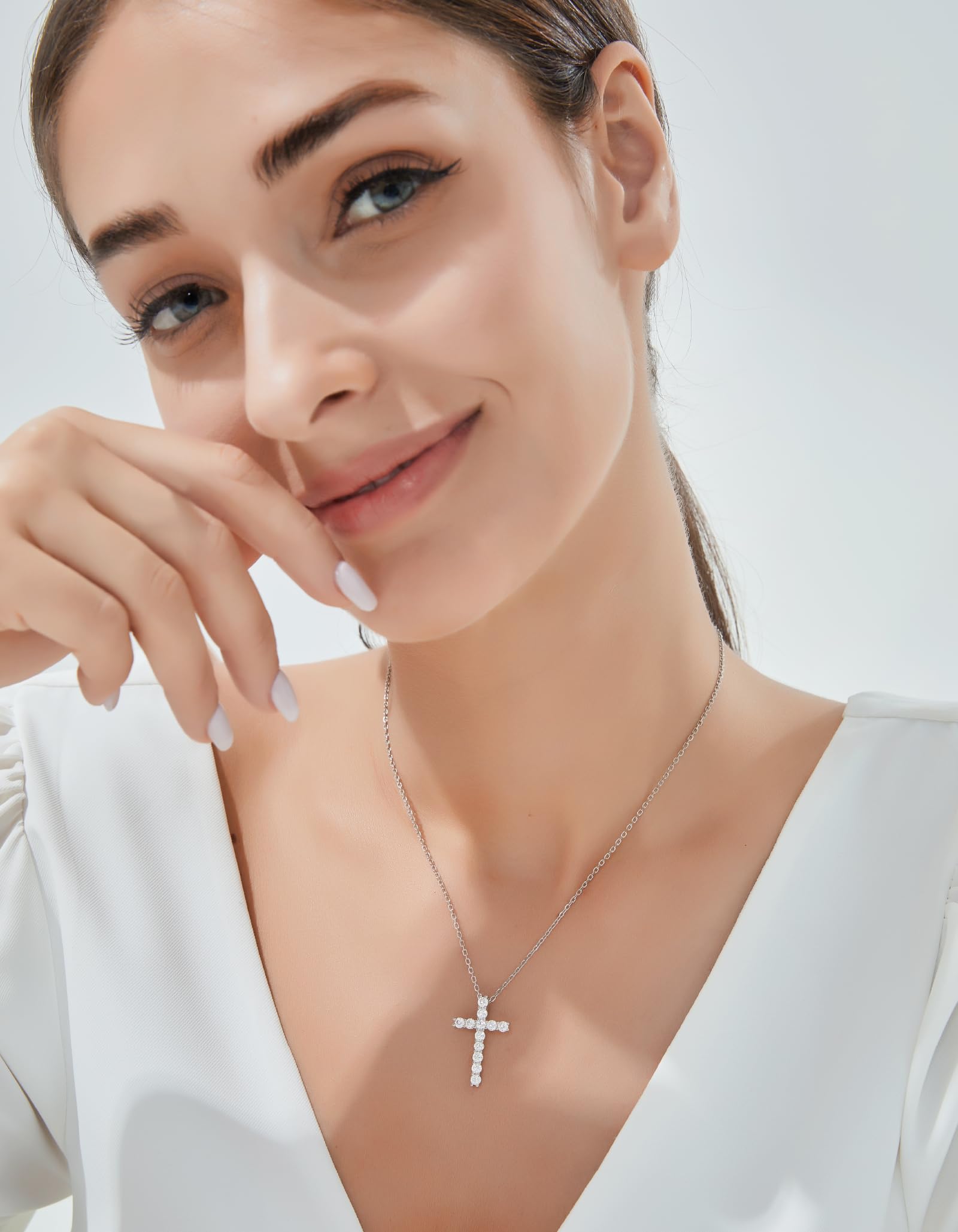 MomentWish Cross Necklace, Christian Gifts for Women, 1.2 Carat Moissanite Cross Pendant, 925 Sterling Silver Necklaces Religious Anniversary Birthday Gifts for Women-Classic