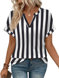 WIHOLL Womens Blouses Spring Tops Short Sleeve Shirts Dressy Casual Summer Vacation Fashion Clothing 2026 Black White Stripe S