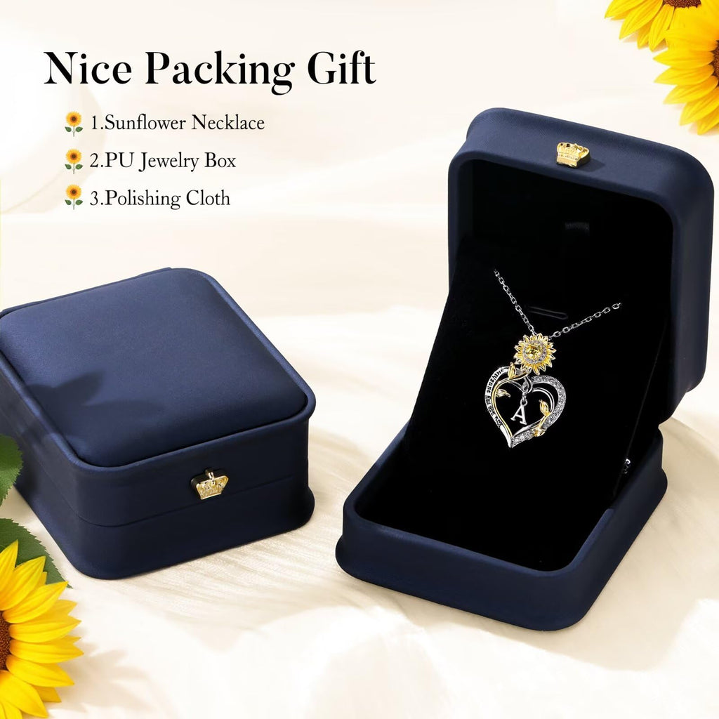 Iefil Valentines Day Gifts for Her Women - Anniversary Women Gifts, Sunflower Heart Initial Necklace, Sunflower Womens Jewelry
