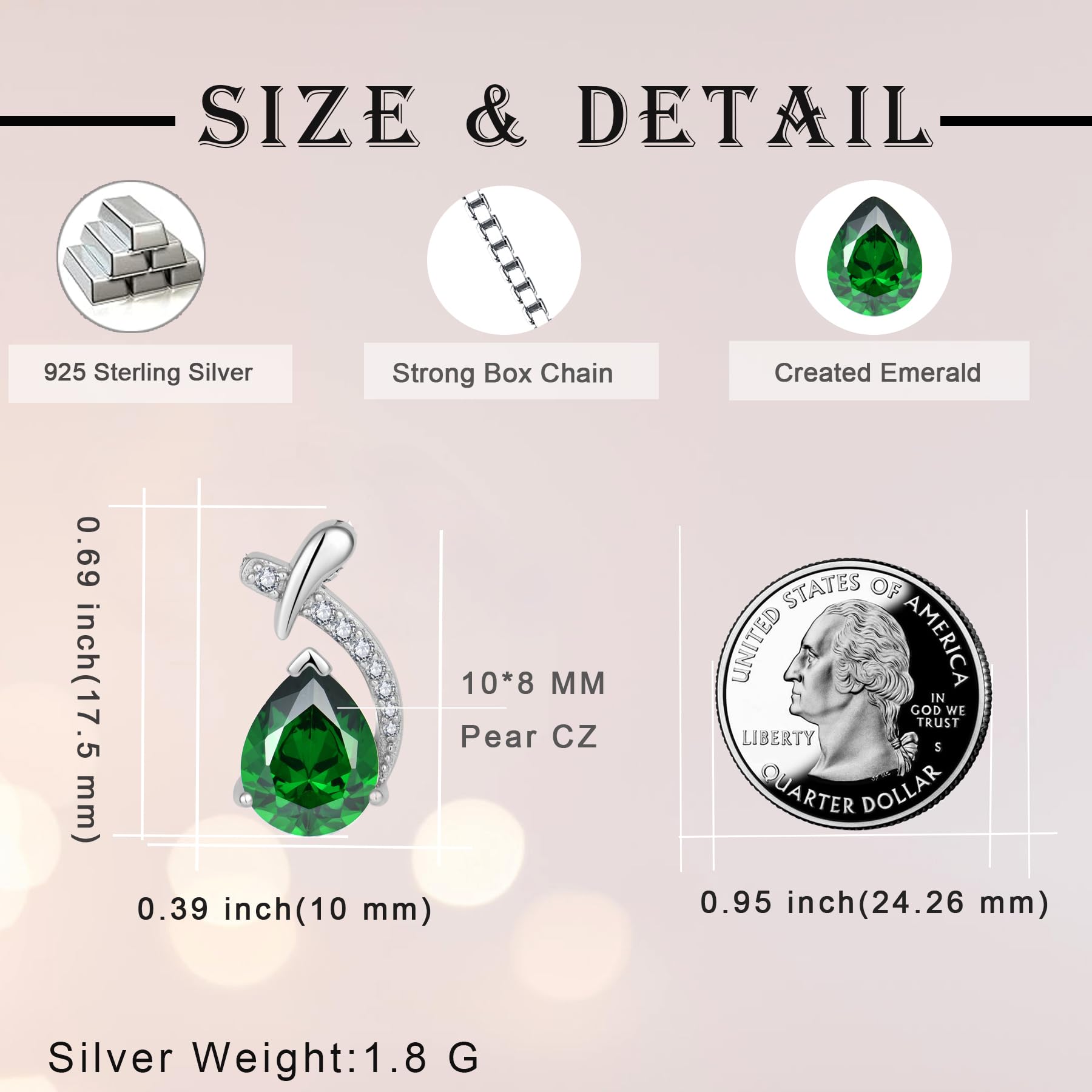 YIFSIY Teardrop Emerald Pendant Necklace for Women,925 Sterling Silver Pear Cut Green Zircon May Birthstone Necklace for Birthday Engagement Anniversary Wedding Jewelry