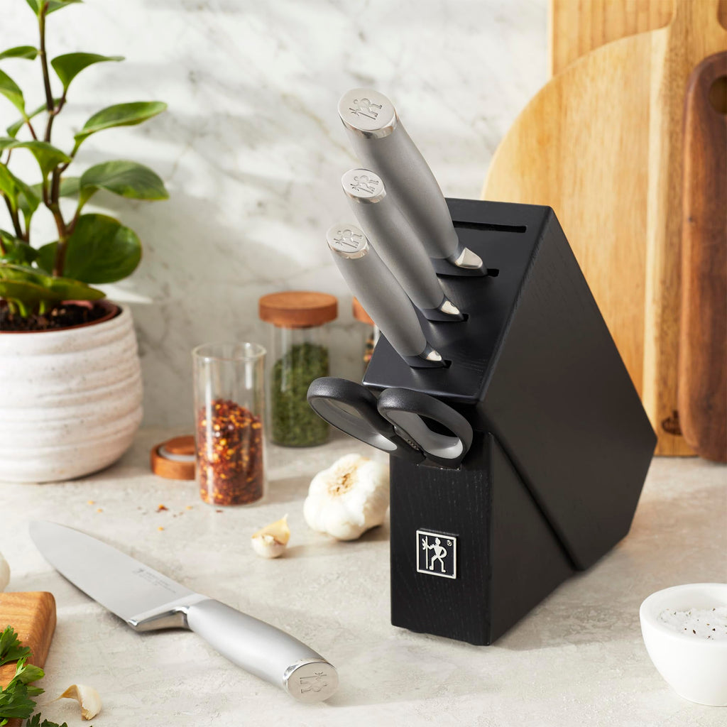 Henckels International Modernist 6-pc Knife Block Set | Paring Knife, Serrated Utility Knife, Utility Knife, Chef’s Knife & Kitchen Shears