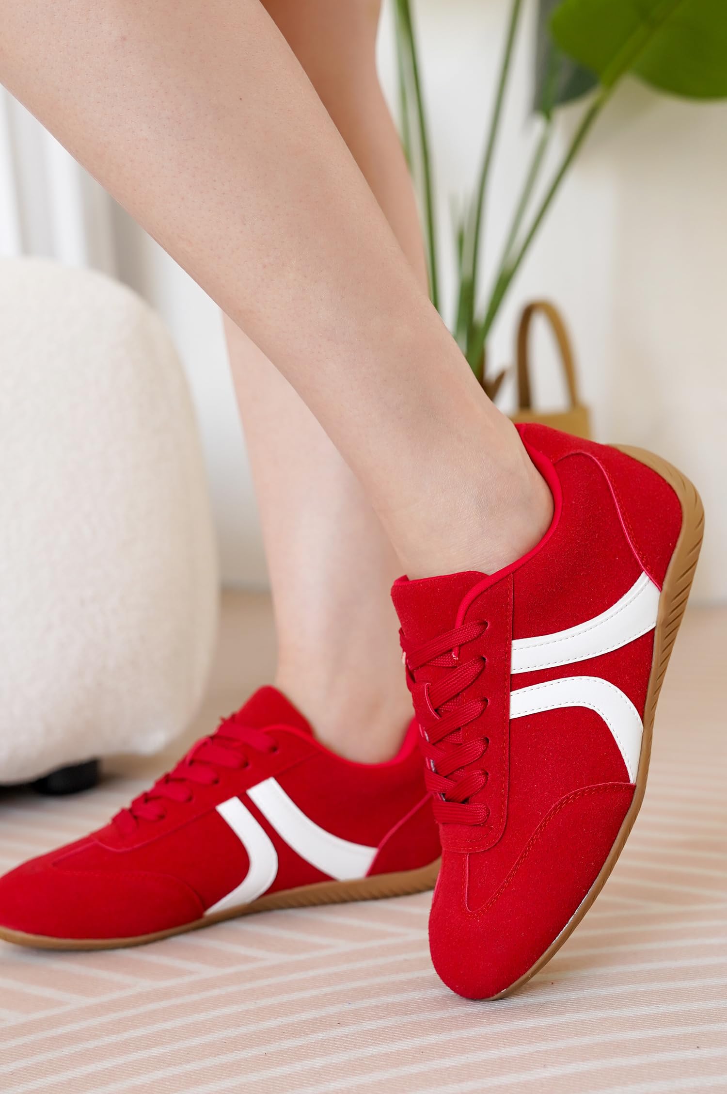 Project Cloud Barefoot Shoes Women – Memory Foam Lace-Up Womens Sneakers – Lightweight & Non Slip Womens Shoes Casual – All-Day Women's Fashion Sneakers for 2026 (Goal, RED, 7)