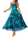 BTFBM Women Summer Floral Maxi Dresses Elegant Spaghetti Strap Dress Printed Party Dress Beach Long Dresses(Floral Lake Blue,Large)
