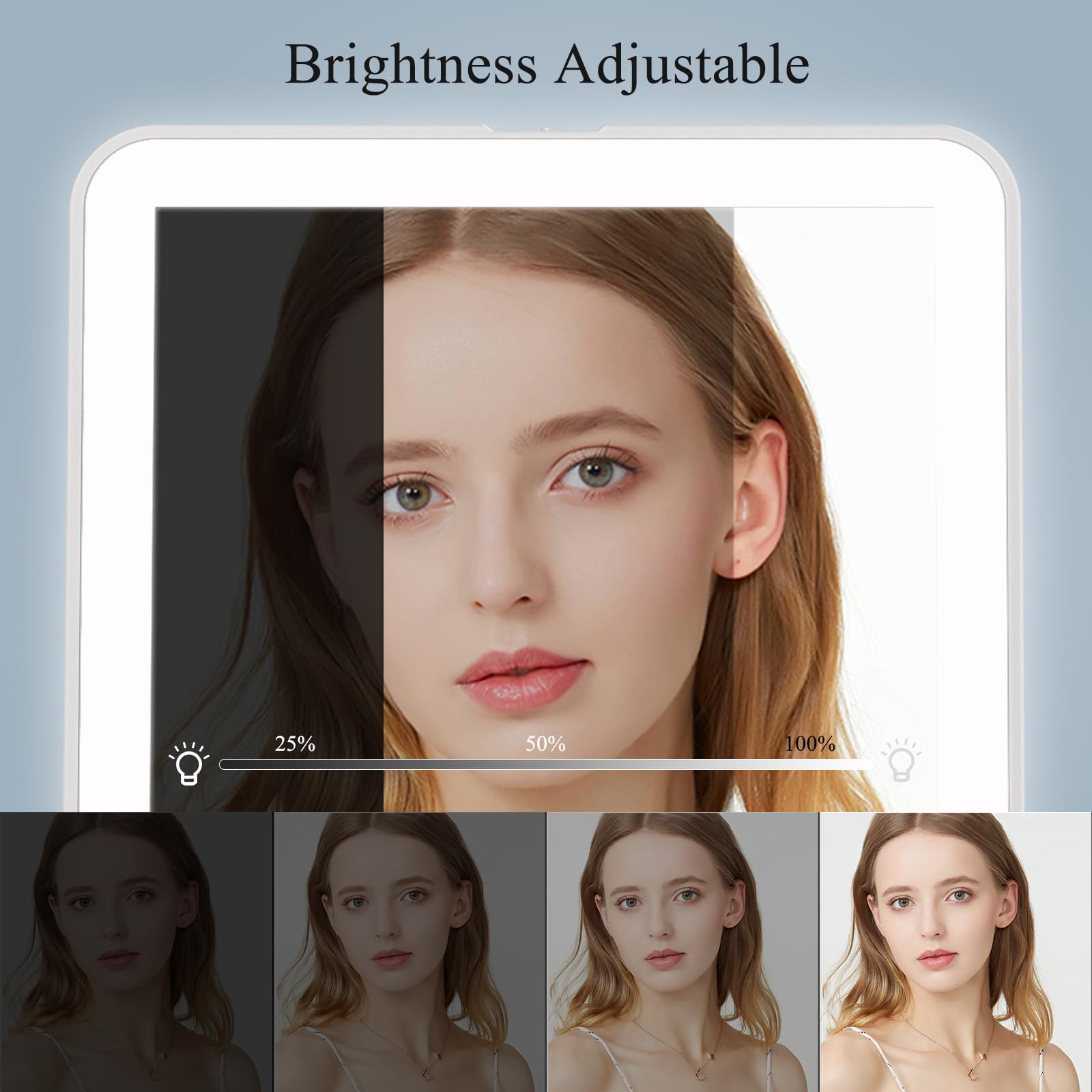 FUNTOUCH Rechargeable Travel Makeup Mirror with 72 Led Lights, Portable Lighted Beauty Mirror, 3 Color Lighting, Dimmable Touch Screen, Tabletop LED Folding Cosmetic Vanity Mirror