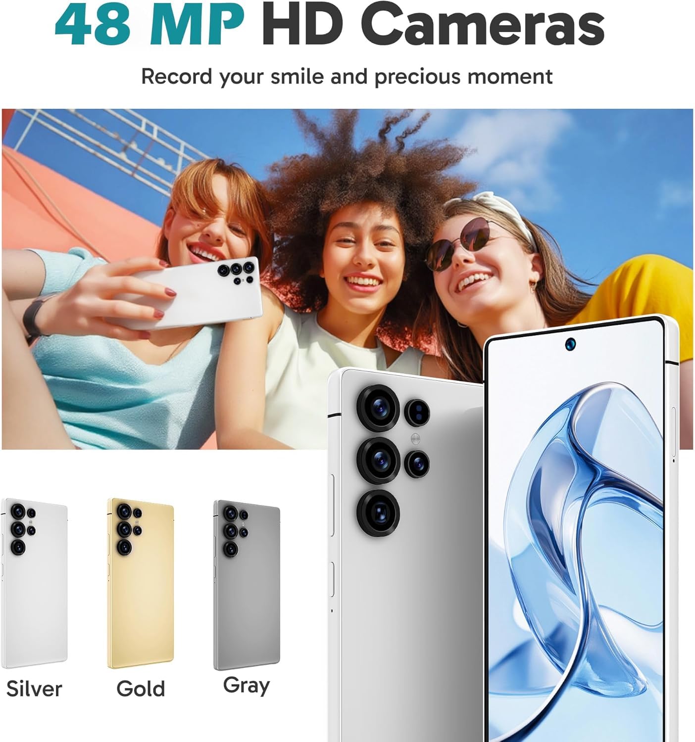 I25 Ultra Unlocked Cell Phone Built in Pen Smartphone 6.99" HD Screen Unlocked Phones, Android 14 Phone, 8G RAM+256GB, 48MP Camera, Battery 7000mAh, Dual SIM/Fingerprint Lock/Face ID/AI App(Sliver)