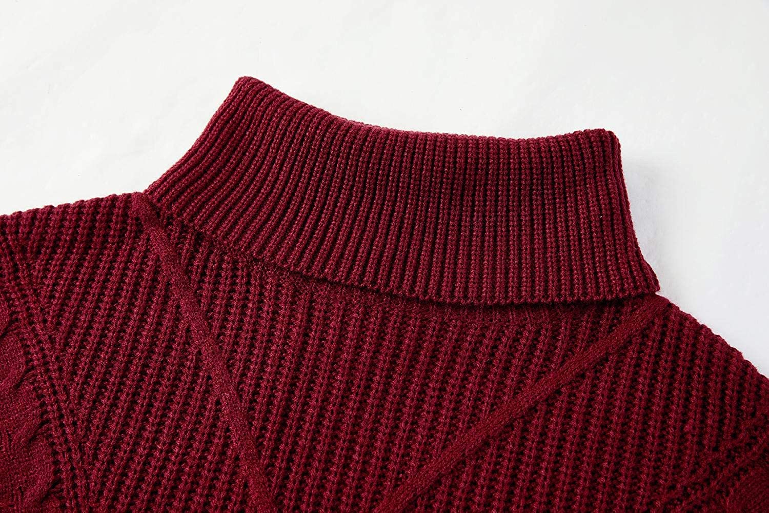 Womens Chunky Turtleneck Sweaters Plus Size Long Sleeve Cable Knit Casual Loose Jumper Tops Burgundy