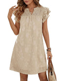 Dokotoo Spring Dresses for Women 2026 Ruffle Cap Short Sleeve V Neck Smocked Summer Casual Loose Floral Burnout Mini Dress Swing A-Line Sun Dress Beach Party Holiday Boho Sundress Apricot Medium