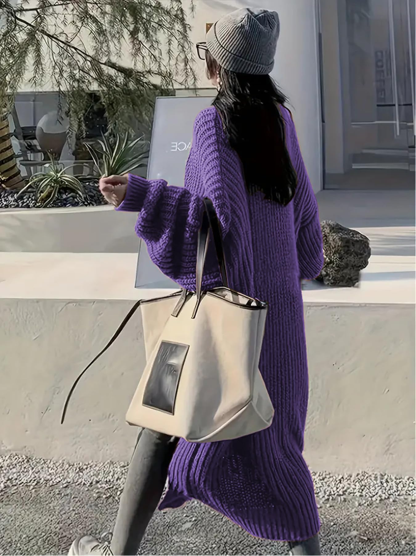 Womens Long Sleeve Cardigan Sweaters Open Front Knit Long Cardigans Duster with Pockets 2024 Fall Winter Oversized Coat (US, Alpha, Small, Regular, Regular, Purple)