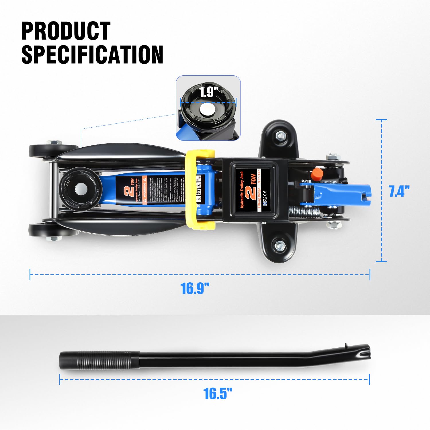 DNA Motoring Low Profile Hydraulic Trolley Service/Floor Jack, 2 Ton (4000 lbs) Capacity, Lifting Range 5.1"-13", Blue, TOOLS-00474