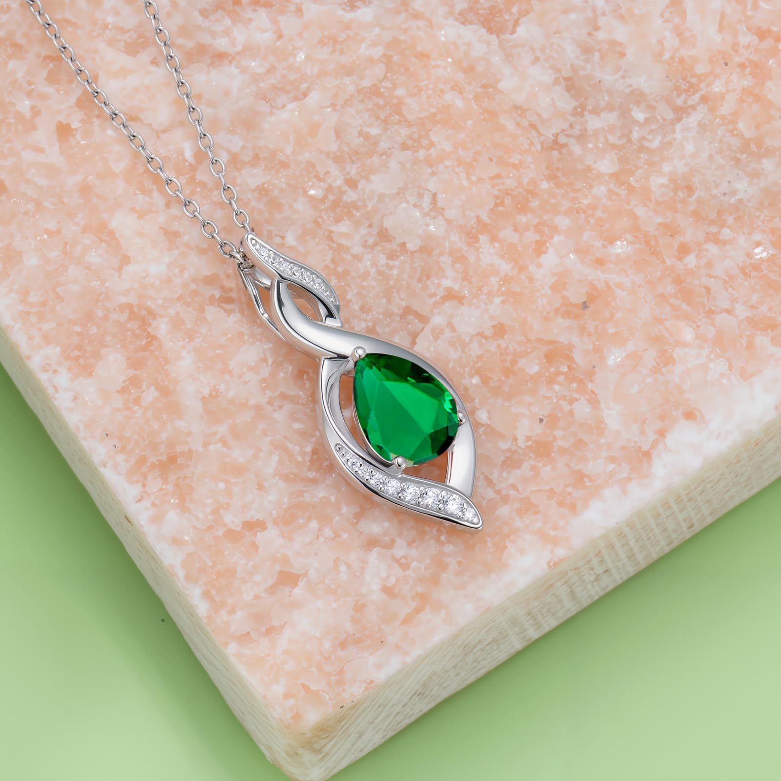 HPQQ Emerald Necklace May Birthstone Jewelry Sterling Silver Pendant Infinity Love Jewelry Birthday Gifts for Women Wife Mom