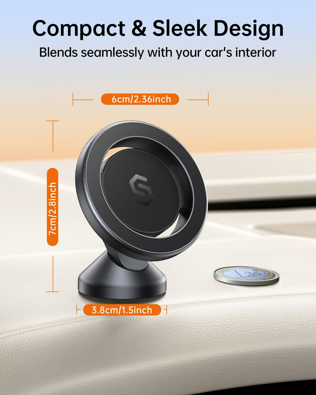 SYNCWIRE for MagSafe Car Mount - 360 Rotation Magnetic Phone Holder for Car Dashboard, Strong Magnet Car Phone Holder Mount Compatible iPhone 17 Pro Max Air 16 15 14 13 - Car Accessories for Women Men