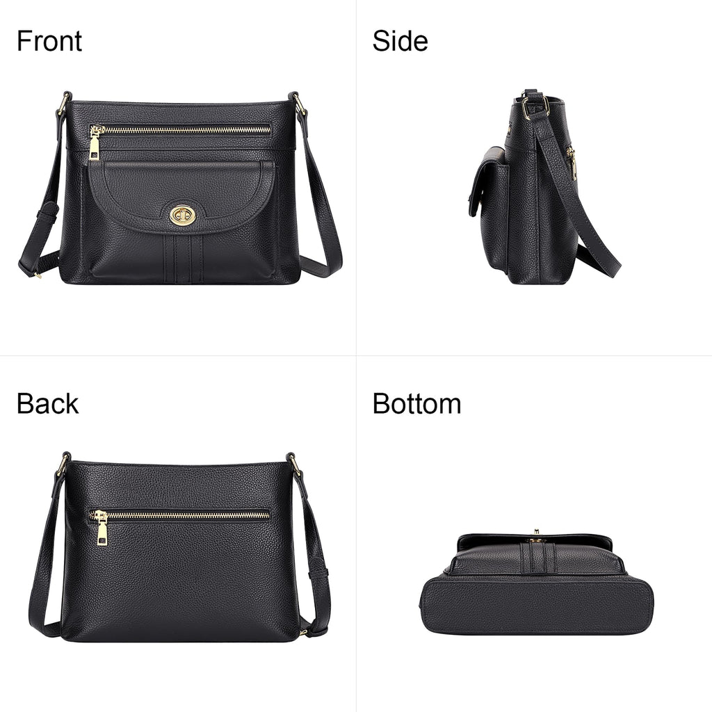 Over Earth Genuine Leather Crossbody Bags for Women Trendy Purses and Ladies Shoulder Handbags(O202E-2G Black)
