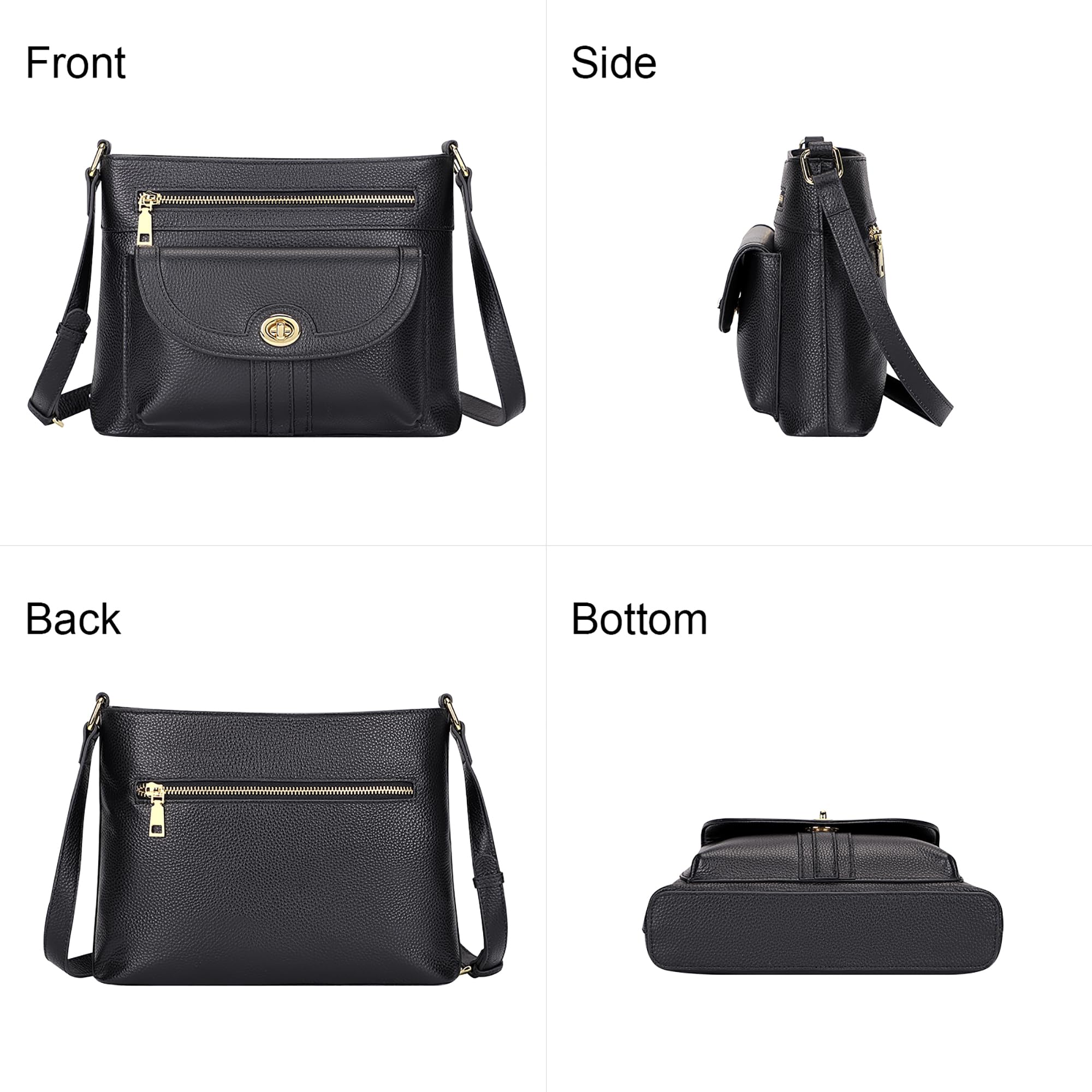 Over Earth Genuine Leather Crossbody Bags for Women Trendy Purses and Ladies Shoulder Handbags(O202E-2G Black)