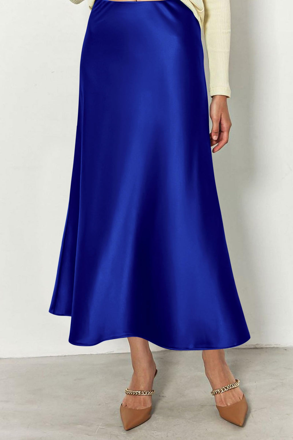 PRETTYGARDEN Women's Satin Skirts Dressy Casual 2025 Fall High Waisted Cocktail Wedding Flowy Elegant A Line Midi Skirt (Royal Blue,X-Large)