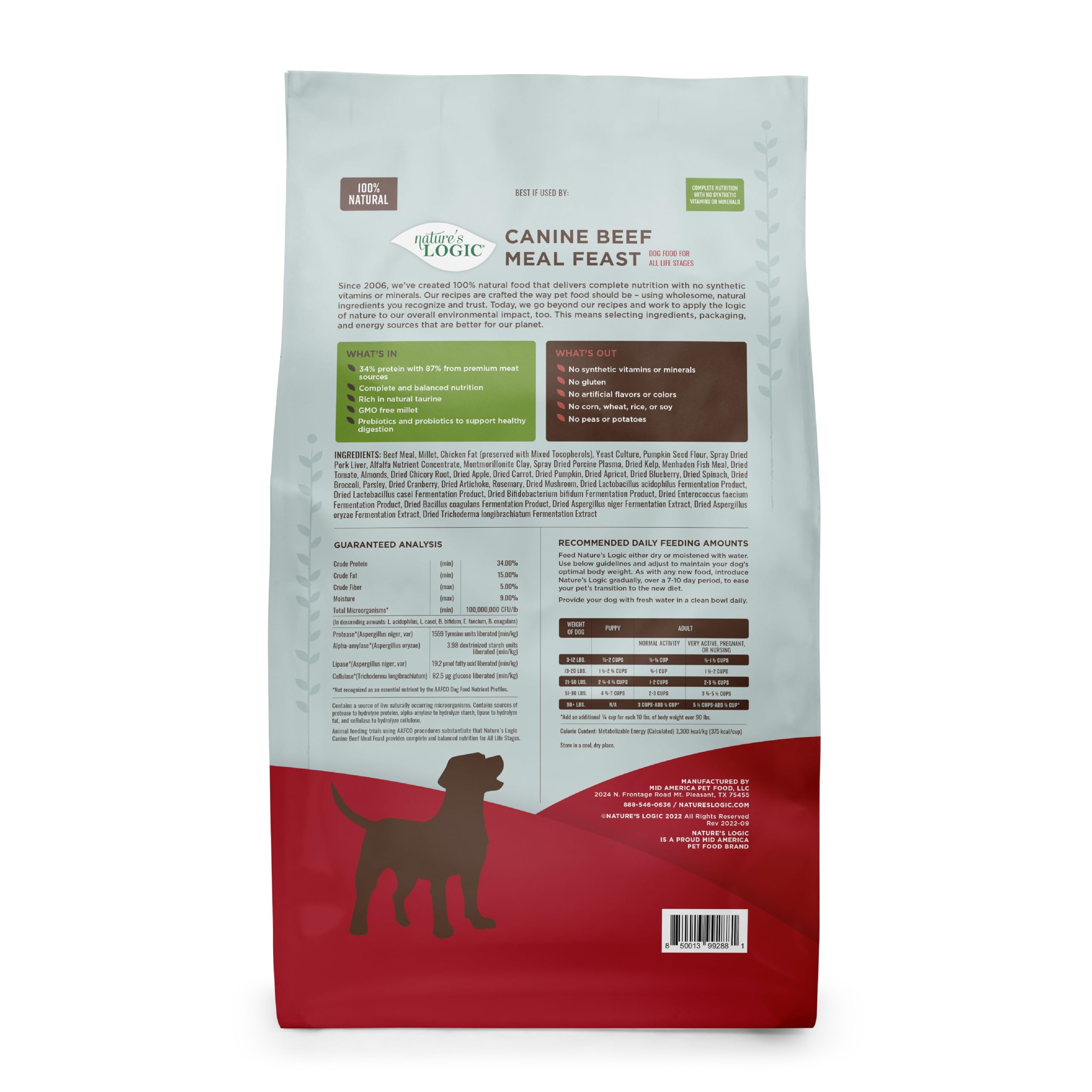 Nature's Logic Dry Dog Food - 100% Natural - No Synthetics - for All Ages, Sizes, Breeds - Free from Common Allergens, High Protein - Beef Meal Feast, 25lbs