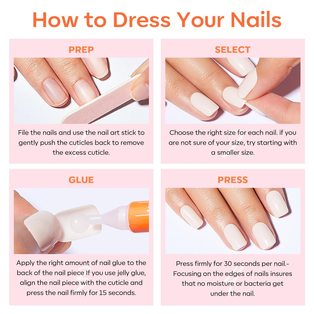 Modelones Press on Nails, White Short Square Fake Nails Summer Nails Press Ons Reusable Nail Kit with Nail Glue Adhesive Tabs Mini Nail File, 32Pcs 16 Sizes, Women Girl Gift