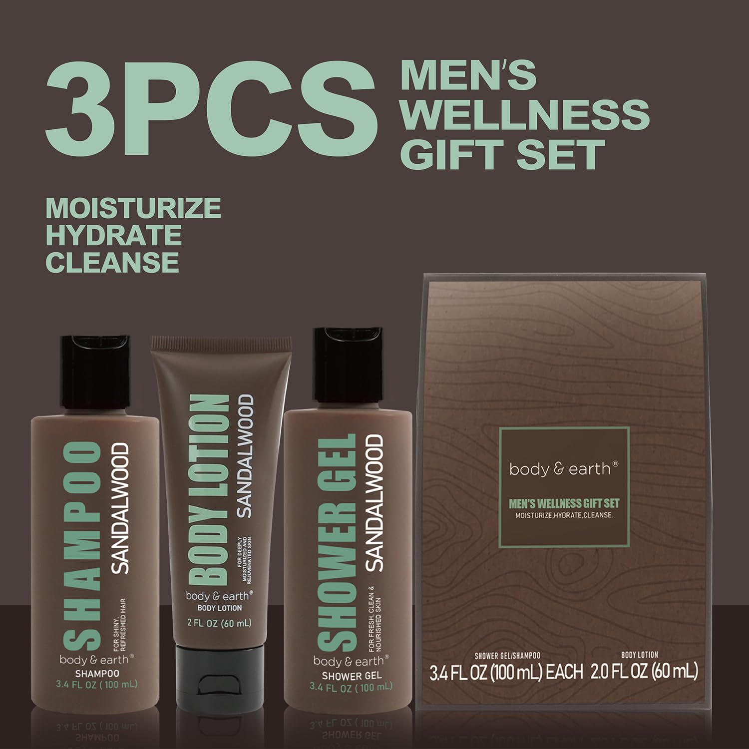 Mens Gifts, Sandalwood Scent Gift 3pcs Birthday Gift for Men, Christmas and Father Day Gifts