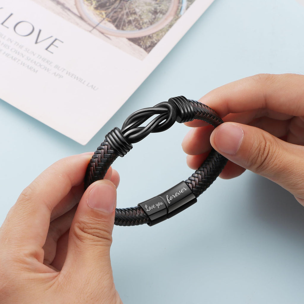 JoycuFF Valentines Day Anniversary Birthday Gifts Bracelets for Men Him Husband Boyfriend from Wife Girlfriend, Husband Boyfriend Unique Gifts Ideas, Christmas Fathers Day Mens Leather Knot Bracelet
