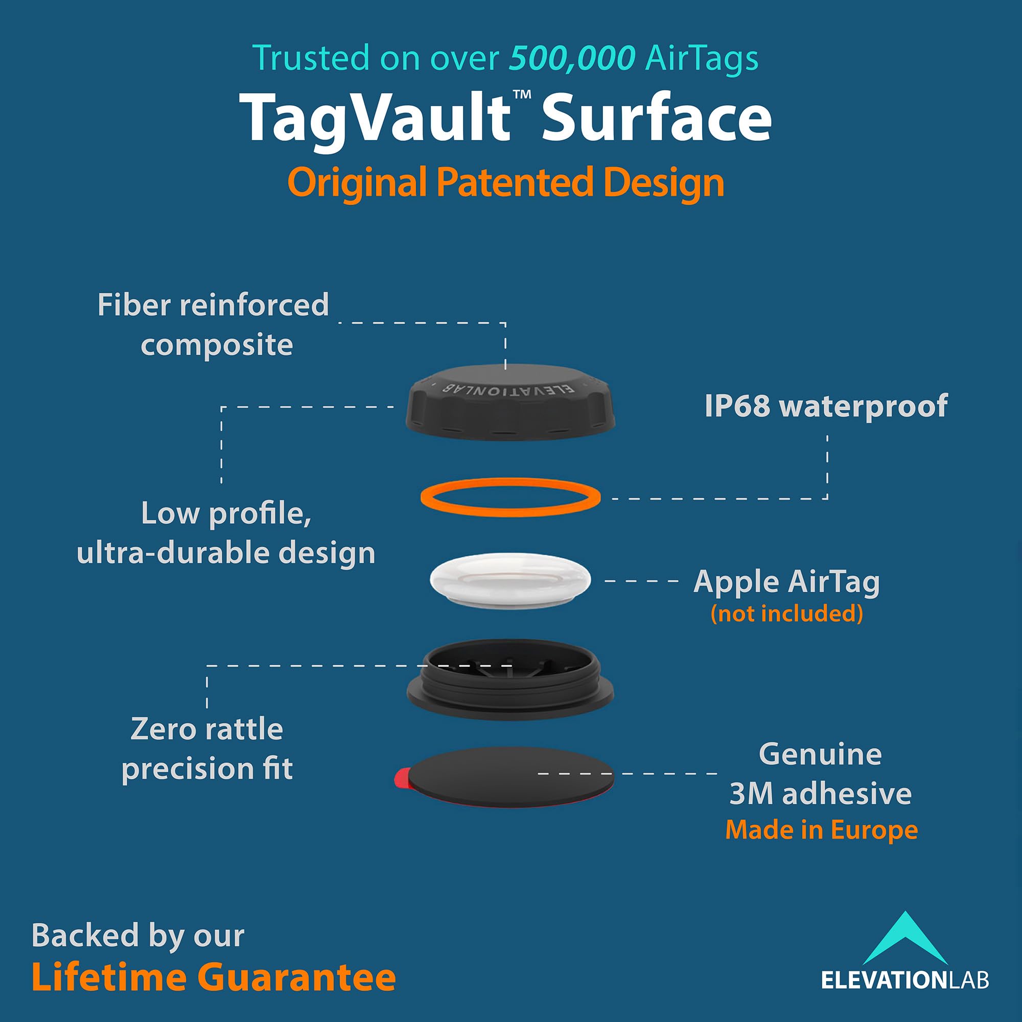 Elevation Lab AirTag Adhesive Mount (4 Pack) - TagVault™ - The First Waterproof AirTag Stick-On Holder | 3M VHB, Indestructible, Screw-On Design, Find Your Bike, Car, & More