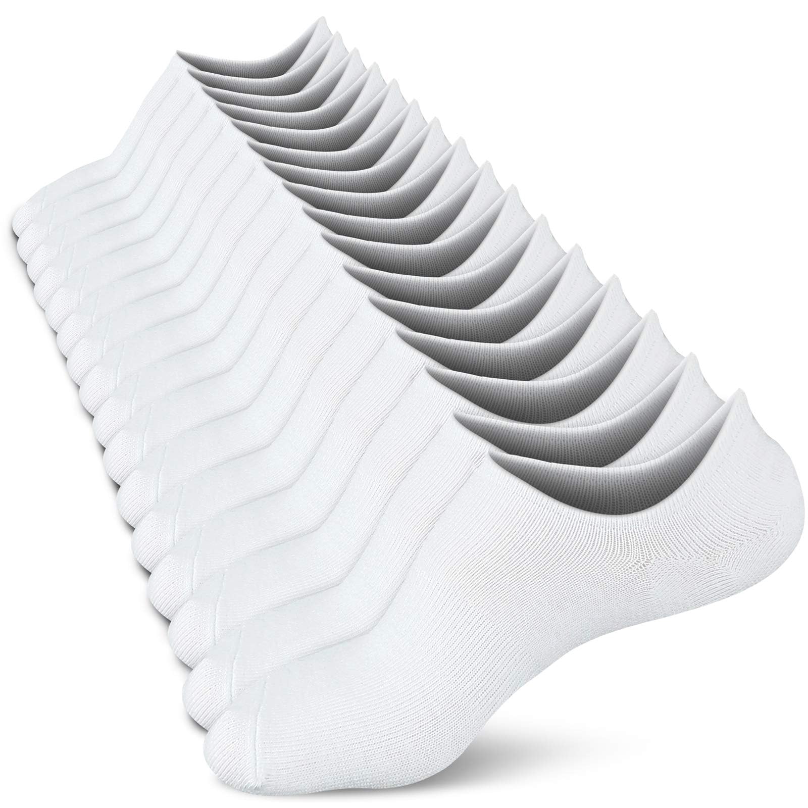 wernies Women No Show Socks Invisible Loafer Flat No Slip Rise Flats Ankle Liners Short Thin Low Cut, white, 5-8