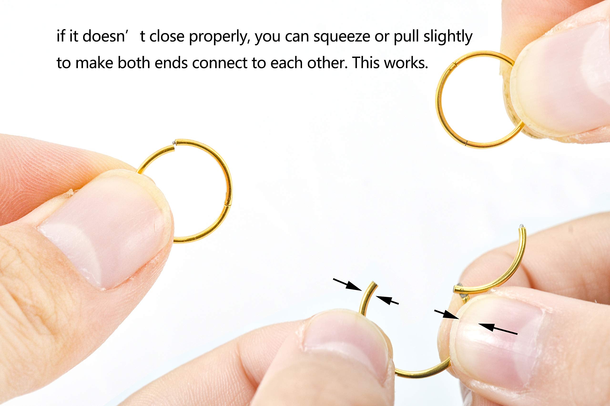 HQLA 4Pairs 18G Surgical Steel Hinged Clicker Segment Nose Rings Hoop Helix Cartilage Daith Tragus Sleeper Earrings Body Piercing for Women Men (18G - Gold - (6mm-12mm) - 4Pairs)