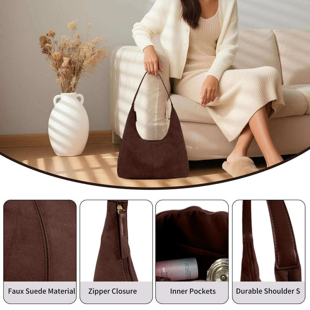Women’s Trendy Suede Tote Bag Shoulder Bags For Women Fall Underarm Bag Winter Hobo Bag Work Purses Suede Travel Handbag