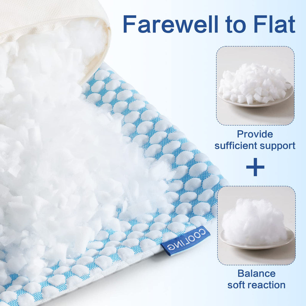 EASELAND Firm Pillows Shredded Memory Foam with Adjustable Fill - Queen Size Set of 2, Removable Cooling Cover for Hot Sleepers, Cool Bed Pillow for Side Back Stomach Sleepers