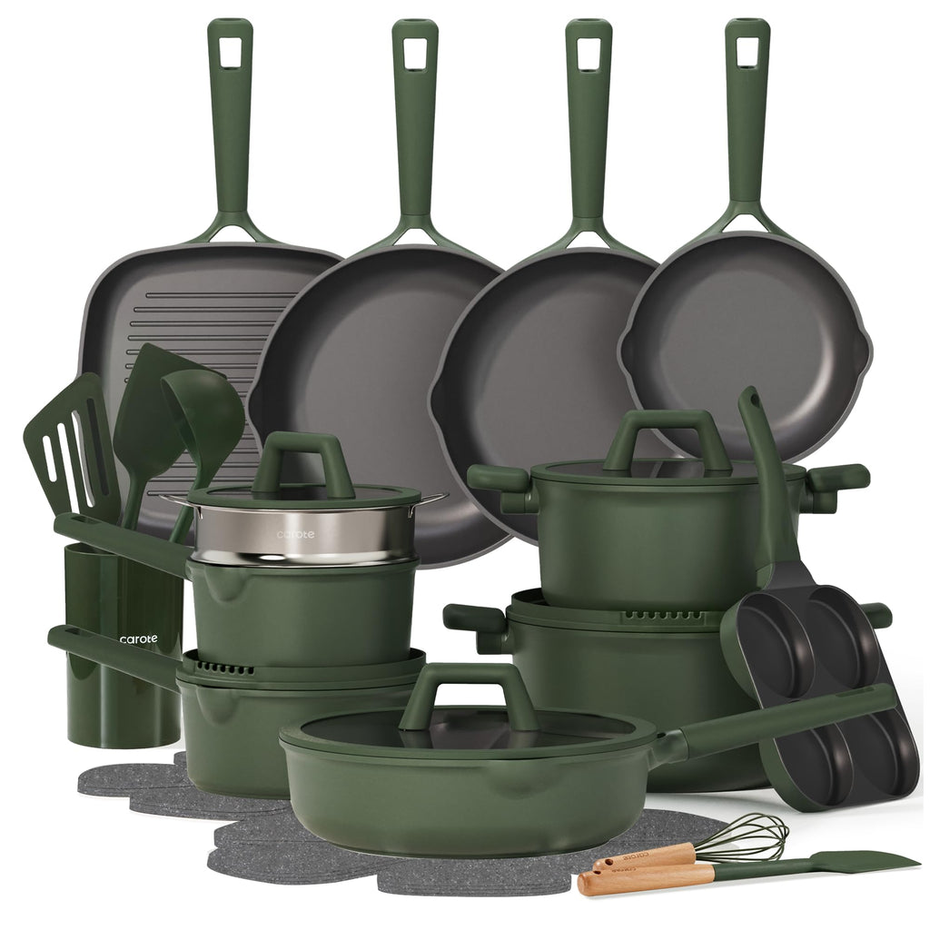 CAROTE 31PCS Pots and Pans Set, Nonstick Cookware Set Kitchen Non Stick Induction Titanium Cookware Non-toxic Granite Cooking set, PFOA Free