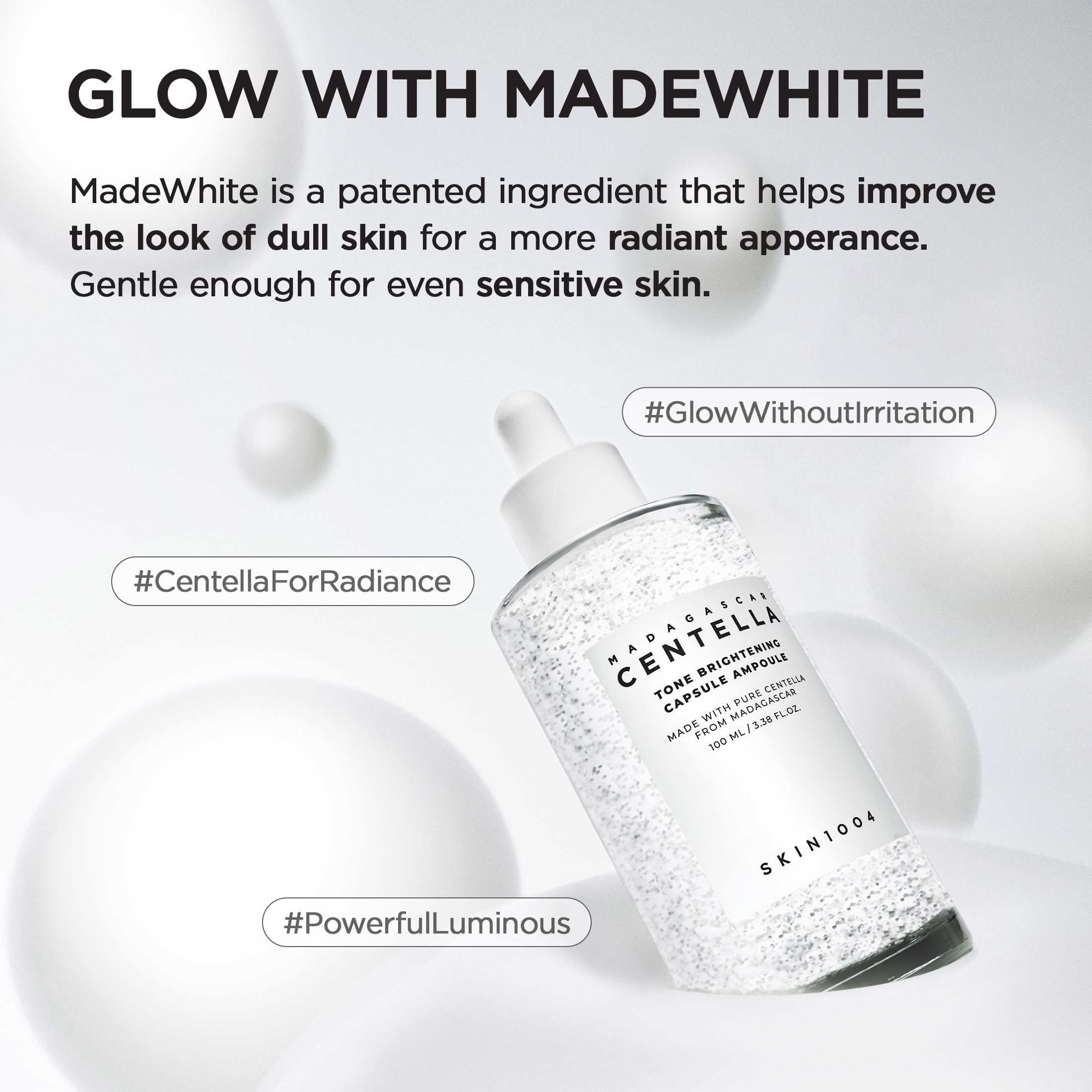 SKIN1004 Tone Glowing Capsule Ampoule 3.38fl.oz,100ml, Niacinamide & Tranexamic Acid Serum, Korean Face Ampoule with Madagascar Centella, Radiant and Healthy Looking Skin Tone, Korean Skin Care