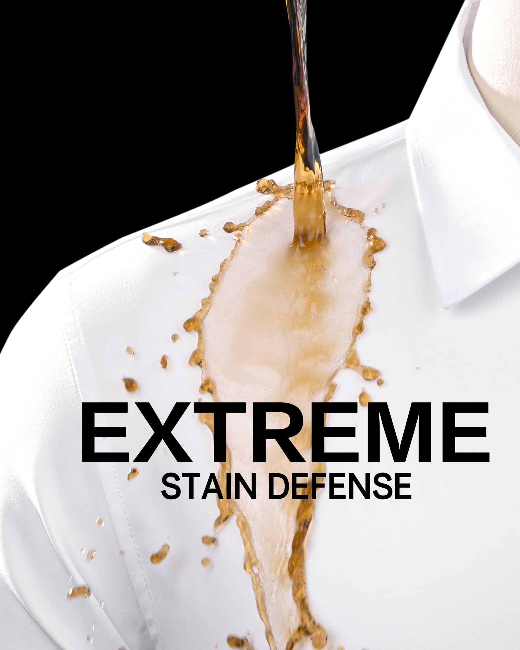Lusead White Short Sleeve Dress Shirt Men Stretch Stain Shield Button Down Shirts Solid Wrinkle Free Formal Tops Office L