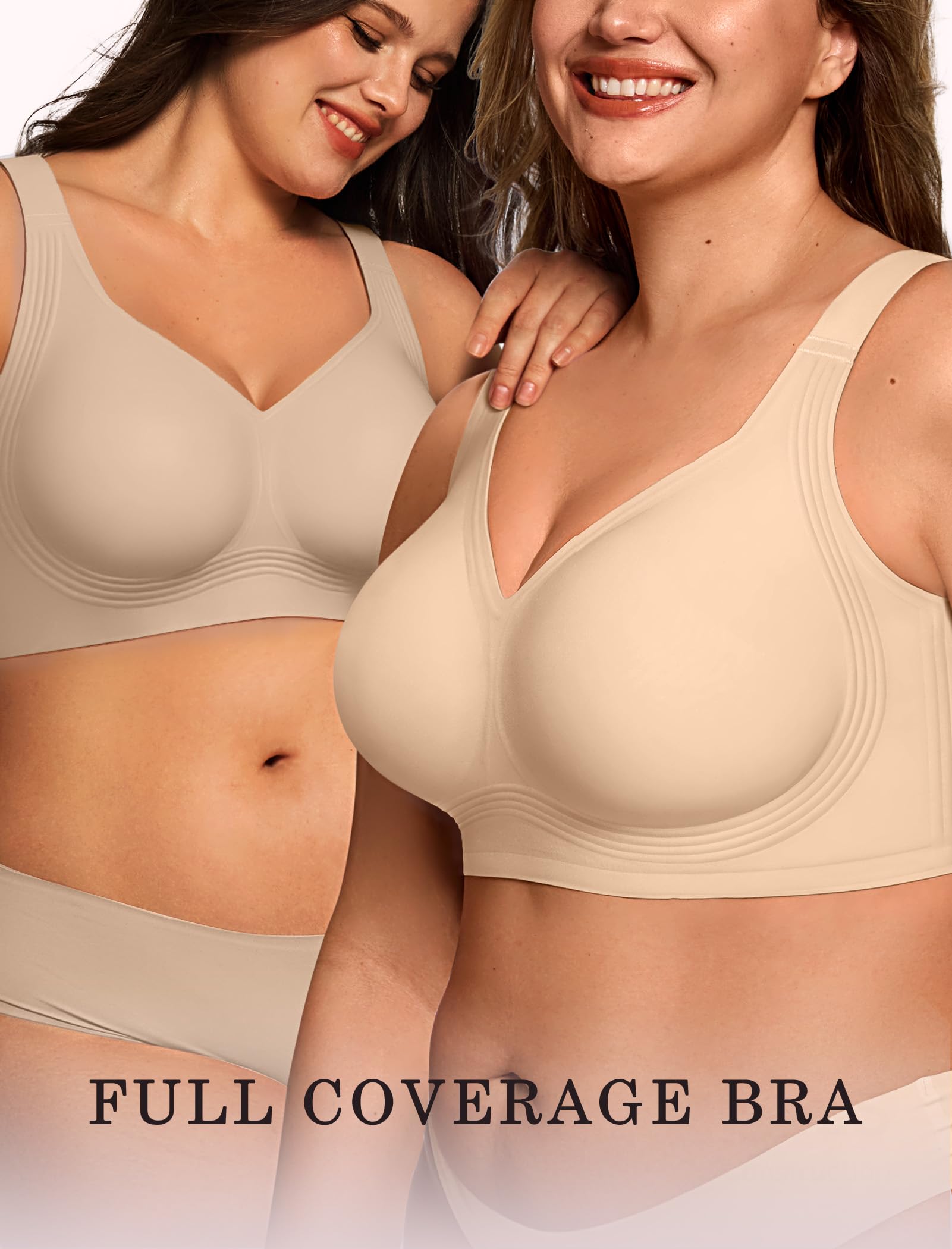 OEAK Womens Wireless Jelly Bra Plus Size Supportive Seamless Bras Full Coverage Push Up Comfortable No Underwire Tshirt Bras Creamy Beige XXL