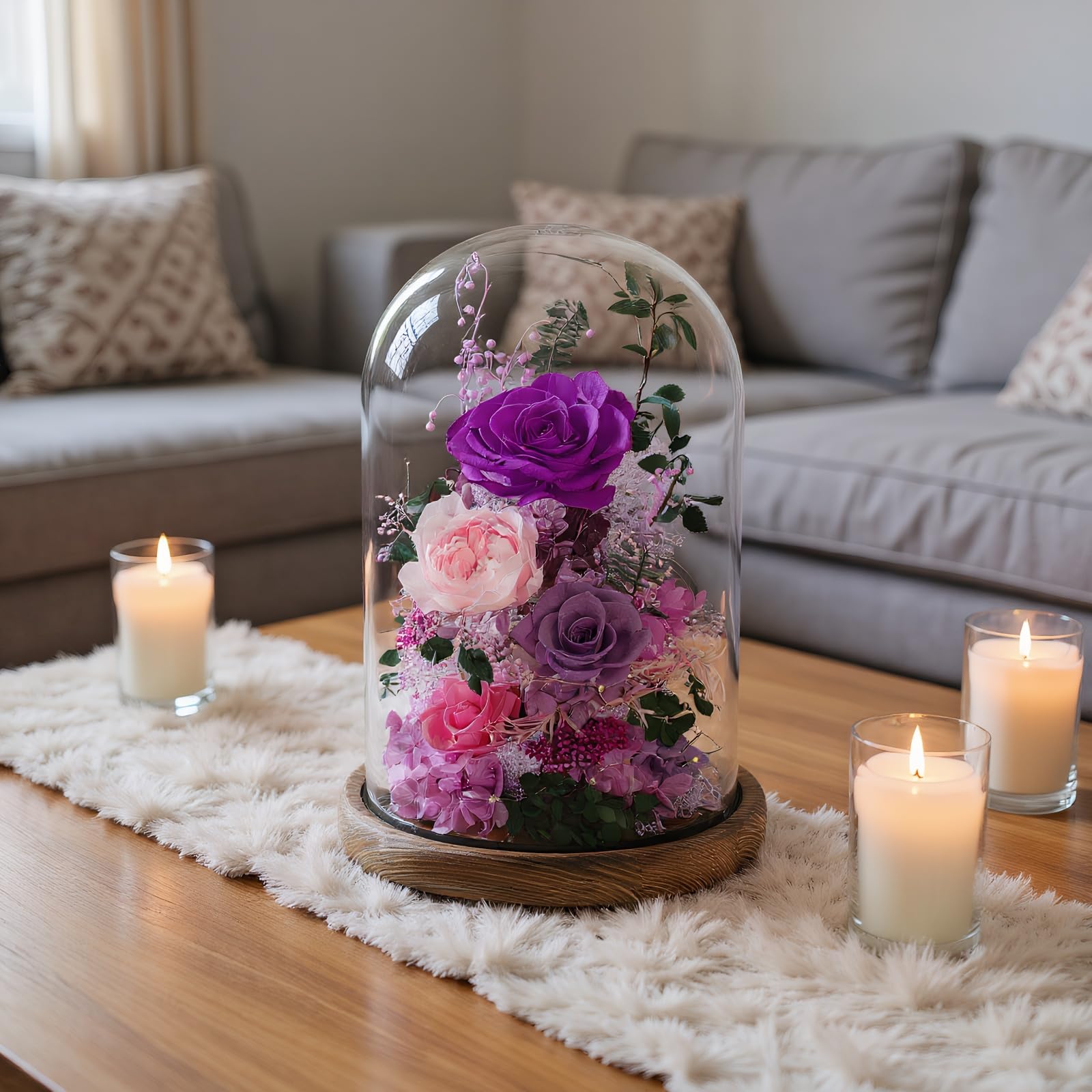 lovenfold Flowers for Delivery Preserved Flowers Rose in Glass Dome, Purple Rose Forever Flowers Birthday Gifts for Women Mom Grandma Friend Gifts for Her, Home Decor